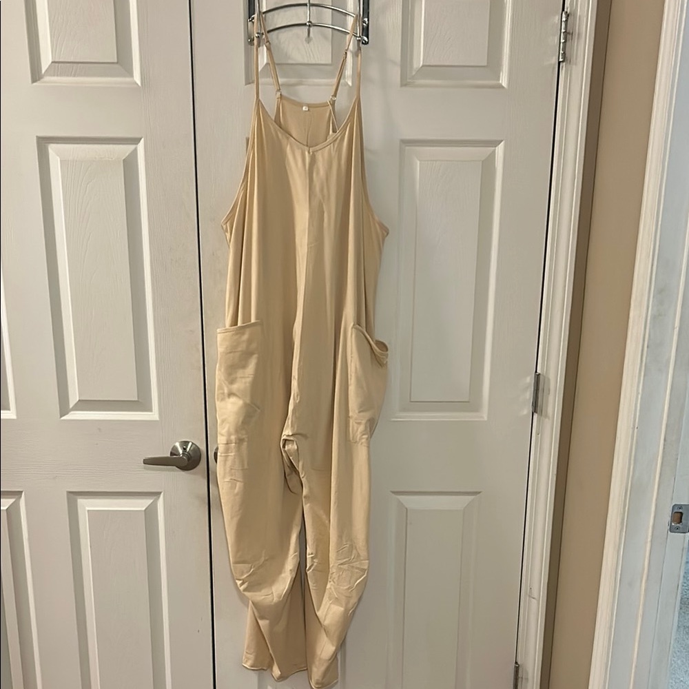 Cream Relaxed Fit Jumpsuit with Adjustable Straps